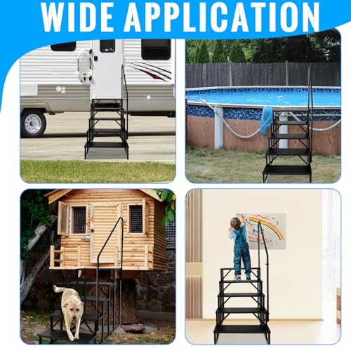 RV Stairs 5 Step, RV Steps Anti-Slip, Hot Tub Steps with Handrail, 660 lbs Hot Tub Steps Step Ladder for 5th Wheel RV, Mobile Home Stairs, REL-0402 - size: 5 Step