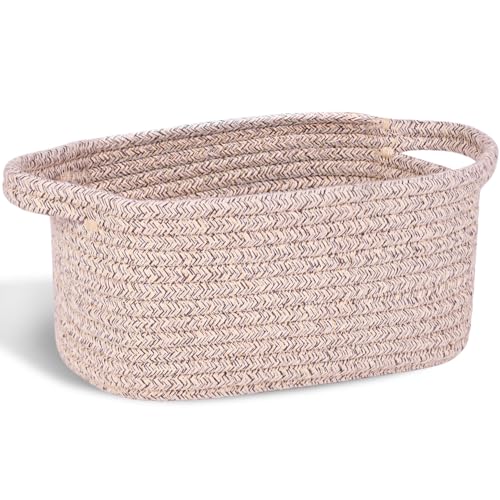 Abenkie Small Storage Basket, Cute Cotton Rope Woven Boho Decorative Toy Dog Cat Basket for Nursery, Living Room, Spa, Gift - XS, Brown - color: Mixed Brown (8.7"x6.3"x4.7")