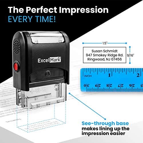 ExcelMark Custom Self Inking Rubber Stamp - Up to 3 Lines - with Refill Ink (A1539) - size: 9/16" x 1-1/2"