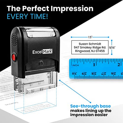 ExcelMark Custom Self Inking Rubber Stamp - Up to 3 Lines - with Refill Ink (A1539) - size: 9/16" x 1-1/2"