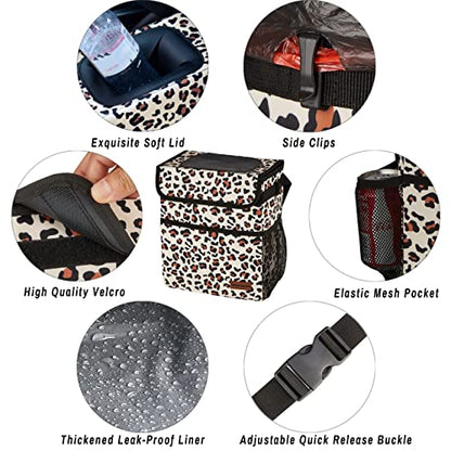 SIBOFUEGO Cute Car Trash Can with Lid, Collapsible, Leak-Proof, 2 Gallon - color: Leopard Print, size: 2 Gallons