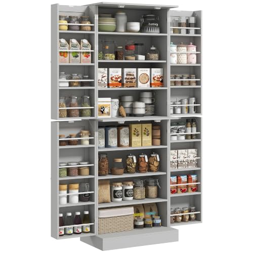 HOMCOM 65" Kitchen Pantry Storage Cabinet 16 Door Shelves Gray - color: Grey, size: 23.6" W x 13.8" D x 65.4" H