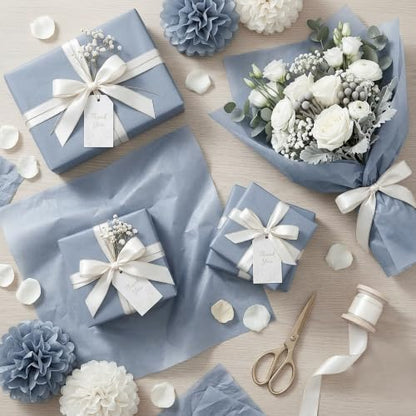 100 Sheets Dusty Blue Tissue Paper Bulk, 20 x 14 Inches