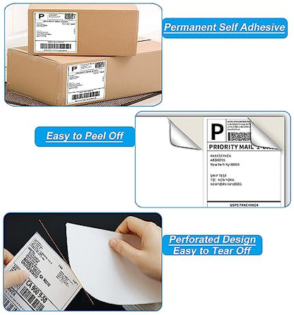 4x6 Direct Thermal Shipping Labels, 2000 Labels/4 Stacks (500 Labels Per Stack), Perforated and Strong Adhesive Thermal Printer Label, Compatible with Zebra, Nelko, Rollo, MUNBYN