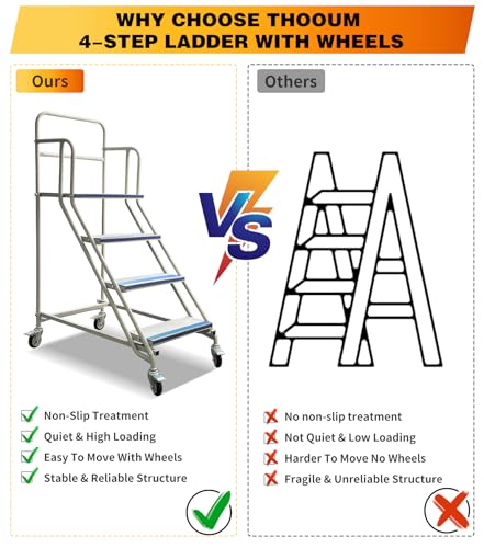 4 Step Stairs with 4 Wheels, Industrial & Warehouse Rolling Stairs, 59.1" H - style: 4STEPS-1