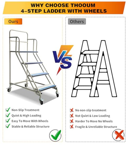 4 Step Stairs with 4 Wheels, Industrial & Warehouse Rolling Stairs, 59.1" H - style: 4STEPS-1