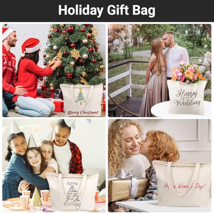 Segarty Canvas Tote Bag with Zipper, 12 Pack 16x13 Reusable Storage Bags for Women, Blank Canvas Tote Aesthetic with Natural Cotton Cloth, Shoulder Strap, Bulk for DIY, Grocery, Beach, Travel，Gift - size: 16.5"x13.4"x3.9", style: Beige_12pcs
