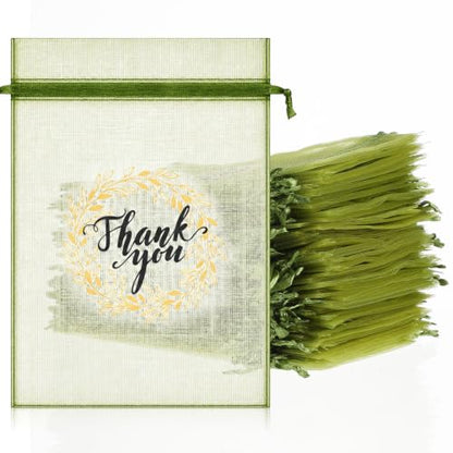Shappy 100 Pcs 4x6 Inch Green Organza Bags, Thank You Drawstring Gift Bags - color: Olive Green, size: 1 Count (Pack of 100)