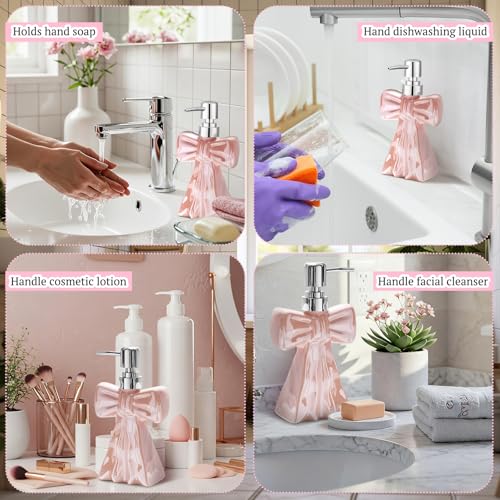 AceOrbit Ceramic Pink Bow Soap Pump Dispenser Hand Lotion Liquid Dispenser