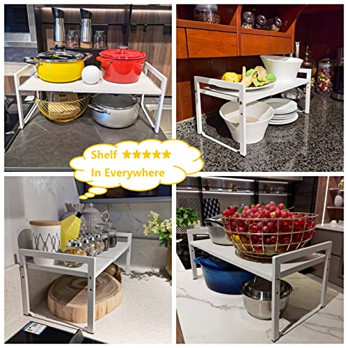 Expandable Cabinet Shelf 10.6"D Adjustable Countertop Riser Rack White - color: White, size: 10.6"D (wide) - 1 Pack