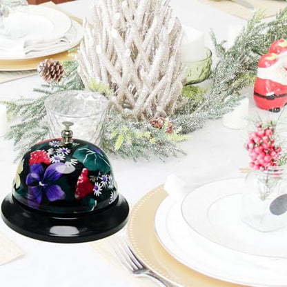 Call Bell Desk Service Bell Ding Bell for Restaurant Hotel Room Kitchen Party Office Elderly Large Black Floral Pattern Bell,3.3 inch - color: Black Yellow-pattern
