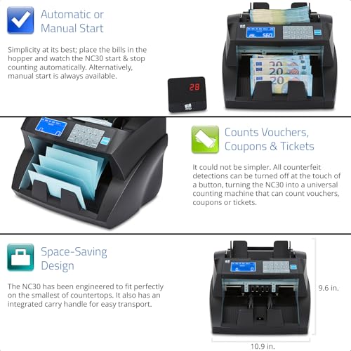 ZZap NC30 Bill Counter & Counterfeit Detector - Cash Money Currency Machine