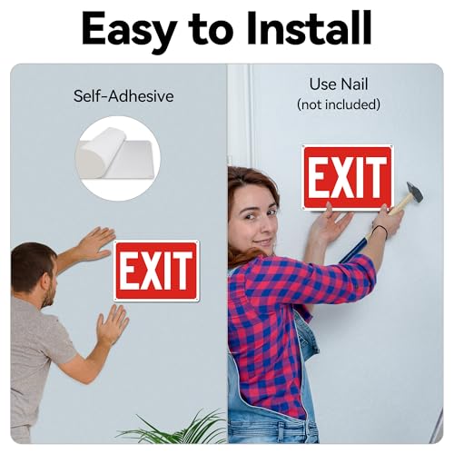 5 Pack Exit Signs, Exit Sign Stickers for Door and Wall Mount - High Visibility Safety Sign, Premium Self-Adhesive Vinyl Easy to Install (Red) - color: Exit Sign Red