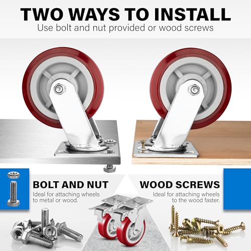 6 Inch Caster Wheels Heavy Duty Casters Set of 4, 6000 LBS Load Capacity - color: Red & Silver, size: 6 Inch