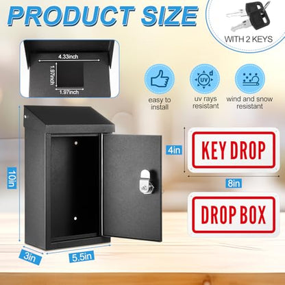 Yaocom Metal Key Drop Box with Lock, 2 Keys for Cash Donation Secure, Black - color: Black