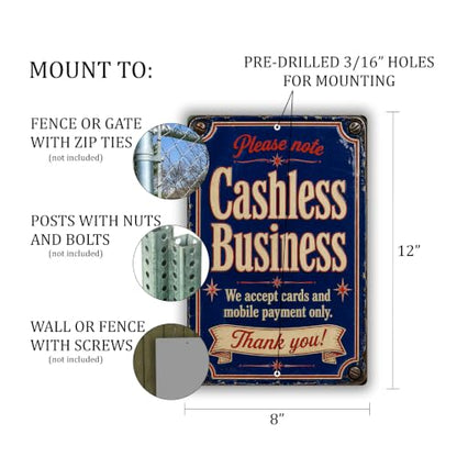 Cashless Business Vintage Enamel Business Sign - style: Cashless Business