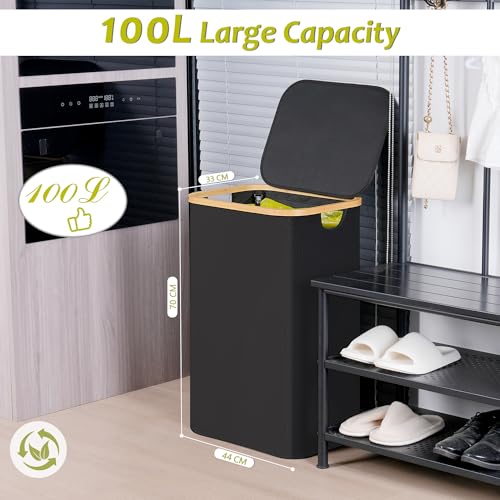 efluky Recycling Bin Holder 100L, 26 Gallon Trash Can with Lid, Garbage Bag Holder for Yellow Bags, Easy Removal, (Inner Bag Not Included) -Black - color: Black