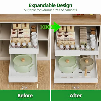 PAKETA 4 Pack Expandable Pull Out Cabinet Organizer,21" Deep - color: White, size: 21"D X 9-14"W (4 Pack)