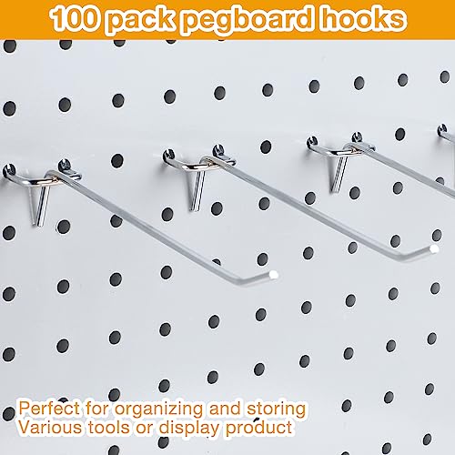 Funrous 100 Pack 6 Inch Stainless Steel Hooks for Pegboard, Silver - size: 6 Inch