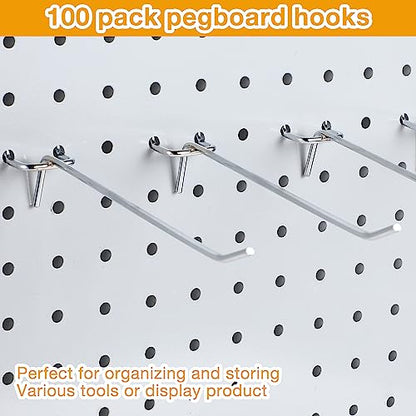 Funrous 100 Pack 6 Inch Stainless Steel Hooks for Pegboard, Silver - size: 6 Inch
