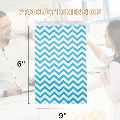 Novel Box 100 Pack Blue Chevron Print Flat Merchandise Bags 6x9 in - color: Blue Chevron, size: 6" x 9" Inches