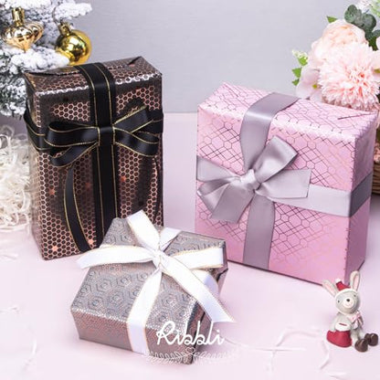 Ribbli Rose Gold Pink Birthday Wrapping Paper Mini Roll, 3 Rolls Grey Pink Black Geometry Pattern with Rose Gold Foil for Valentines Day Mothers Day Wedding - 17 inch x 120 inch(10feet) Per Roll - color: Grey/Pink/Black