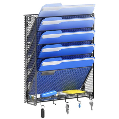 OUTWOLF Hanging Wall File Organizer with Hooks, 6 Tier Vertical Wall Mount File Holder, Paper Document Mail Organizer for Office - color: Hook