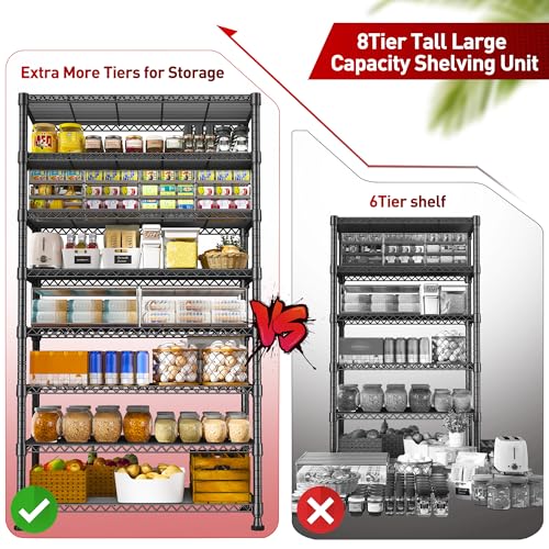 REIBII 8 Tier Metal Shelving, Adjustable & 75" H Space Saving, for Kitchen - size: 【8 Tier】75"H X 35"W X 14"D