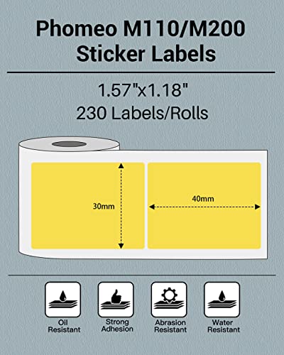 Phomemo Yellow Labels, 1.57"x1.18" M110/M100/M220/M108 Thermal Stickers - color: Yellow, size: 1.57"x1.18"