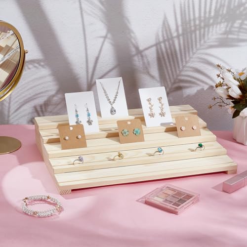 PH PandaHall Wood Earring Card Display Stand, 5-Slot Rustic Earring Holder Riser Portable Jewelry Display Rack Organizer for Vendor Booths Selling Retail Business Jewelry Show