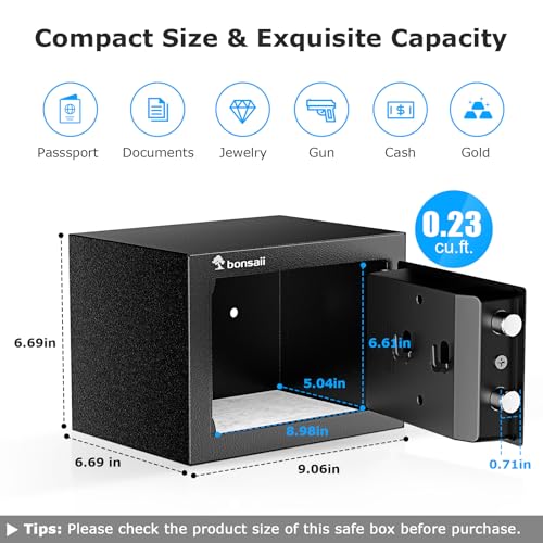 Bonsaii Security Safe Box With Electronic Keypad 0.231 Cu.Ft for Valuables - size: 0.231 cu.ft.