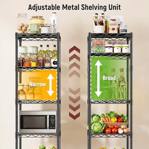 GRANNY SAYS 6-Tier Narrow Storage Shelves for Small Spaces, 15.8" W Metal Shelving Unit, Adjustable Storage Rack, Freestanding Shelf for Pantry, Garage, Closet, Office, Black - size: 15.8"W x 63"H x 11.8"D