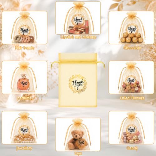 Shappy 100 Pcs 4x6 Inch Gold White Organza Bags, Thank You Gift Bags Bulk - color: White,Gold, size: 1 Count (Pack of 100)