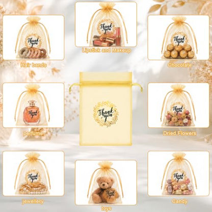 Shappy 100 Pcs 4x6 Inch Gold White Organza Bags, Thank You Gift Bags Bulk - color: White,Gold, size: 1 Count (Pack of 100)