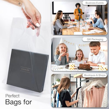 100 Frosted Clear Plastic Bags With Handles 9x12 Merchandise Bags - color: Frosted Clear