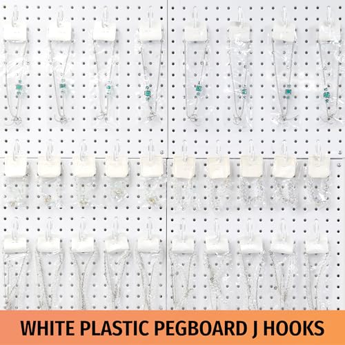 HUHOLE 100PC White Plastic Pegboard J Hooks for 1/4" Board - color: White