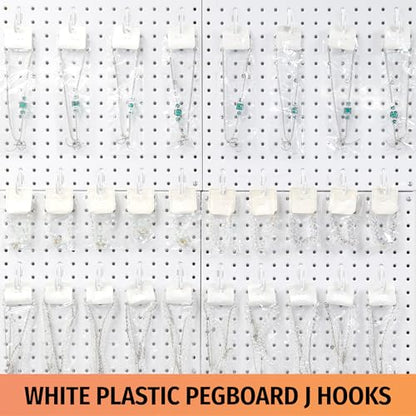 HUHOLE 100PC White Plastic Pegboard J Hooks for 1/4" Board - color: White