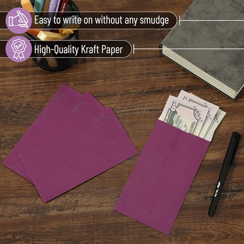 Mr. Pen- 100 Purple Cash Envelopes, 6.5" x 3.5", Money Saving Challenge - color: Purple, size: 100 Pack