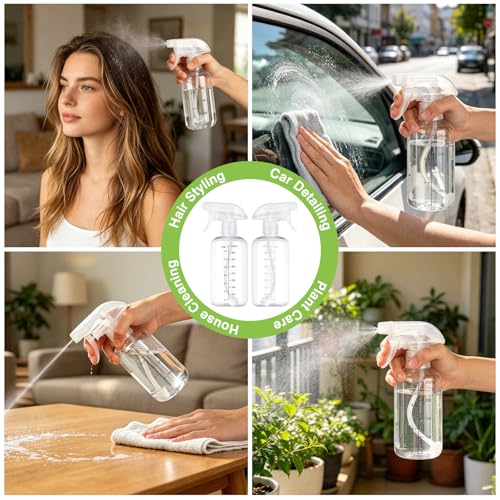 Spray Bottles 2 Pack 17oz 360° Any-Angle Spraying for Cleaning - color: Clear, size: 17oz