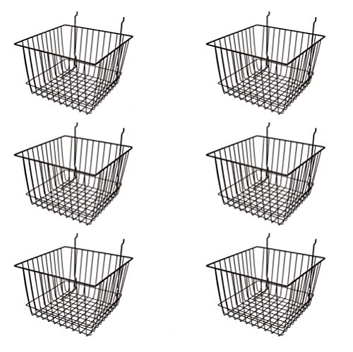 Only Garment Racks Deep Wire Storage Baskets For Gridwall, Slatwall and Pegboard - Black Finish - Dimensions: 12" x 12" x 8" Deep - Economically Sold in a Set of 6 Baskets