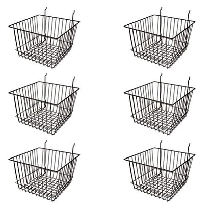Only Garment Racks Deep Wire Storage Baskets For Gridwall, Slatwall and Pegboard - Black Finish - Dimensions: 12" x 12" x 8" Deep - Economically Sold in a Set of 6 Baskets
