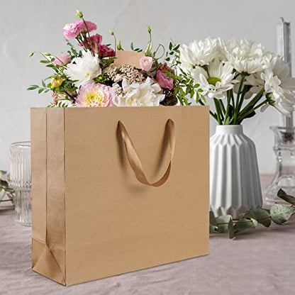 Plauthus 15.7" Brown Gift Bags, 3-Pack with Tissue Paper and Ribbon - color: brown-XL-3pcs