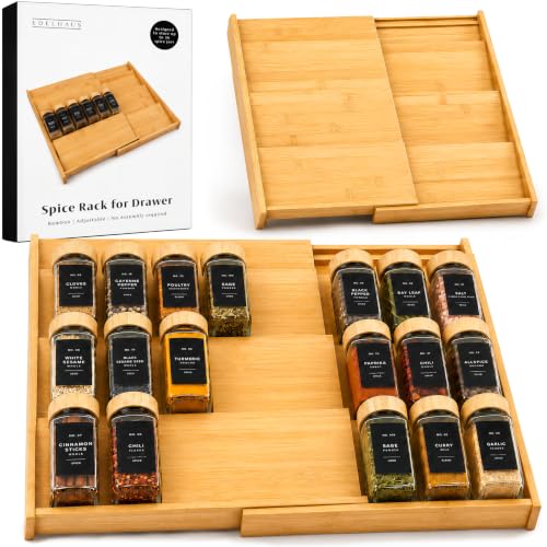 EDELHAUS Bamboo Spice Drawer Organizer, Expandable 4 Tier Spice Rack - color: Bamboo Natural