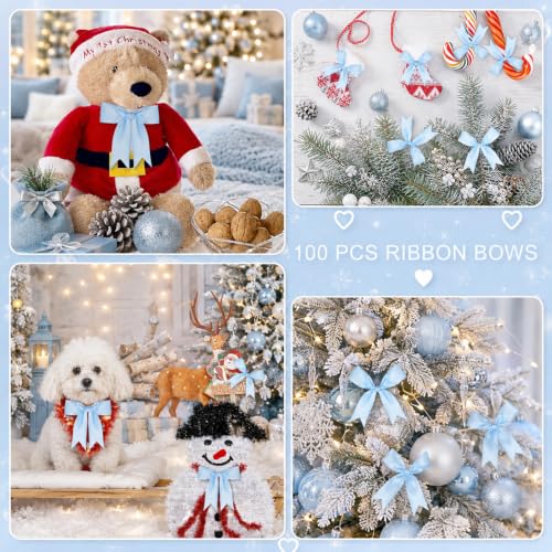 Baby Blue Bows 100Pcs 3.5Inch Pre-Tied Satin Bows Ribbon with Adhesive Dots - color: Baby Blue, size: 100 PCS