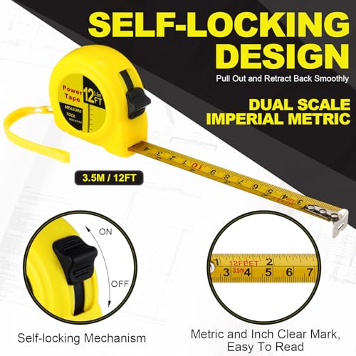 Xuhal 24 Pcs 12 ft Mini Tape Measure Retractable Bulk Small Measuring Tape Pocket Size Measurement Tool for Operation Christmas Items Party Favor Gift Stuffer for Men - size: 12 ft