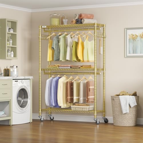 VIPEK R2 Plus Rolling Clothes Rack Heavy Duty Closet for Hanging Clothes - color: Gold, size: R2 Plus