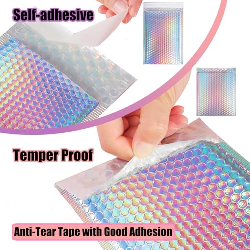50 PCS Metallic Bubble Mailers,Poly Padded Envelopes,3 Sizes - color: Rainbow Color, 3 Size