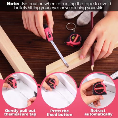 Kanayu 50 Pcs Pcs Mini Measuring Tape with Keychain, 3 ft, Rose Pink - color: Rose Pink, size: 3 ft