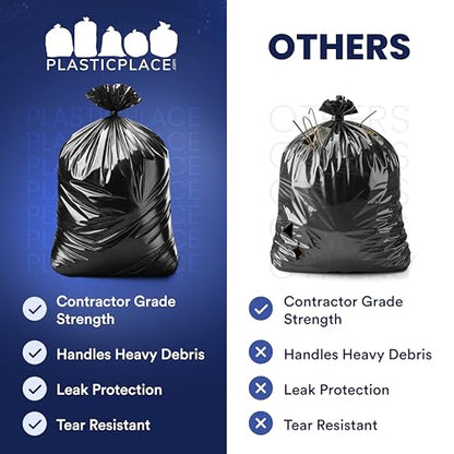 Plasticplace Contractor Trash Bags 55-60 Gallon │ 3.0 Mil │ Black Heavy Duty Garbage Bag │ 38” x 58” (32 Count) - color: Black, size: 1 Count (Pack of 32)