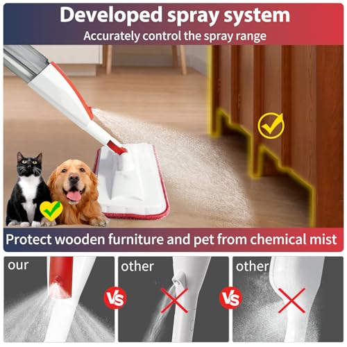 Spray Mop for Floor Cleaning, 2 Pack with Refillable Bottles & Pads - color: Red Blue